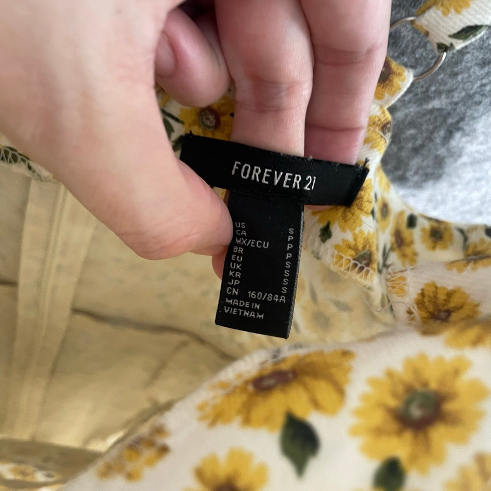 Forever 21 Sunflower Floral Mini Dress w/ Belt Yellow 90s Cottagecore Small - Picture 8 of 13